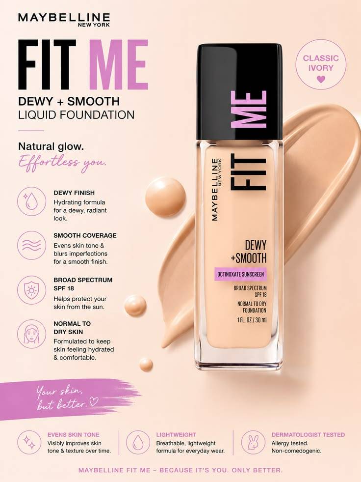 Maybelline Fit Me Dewy+Smooth Foundation- Ivory 115 product image