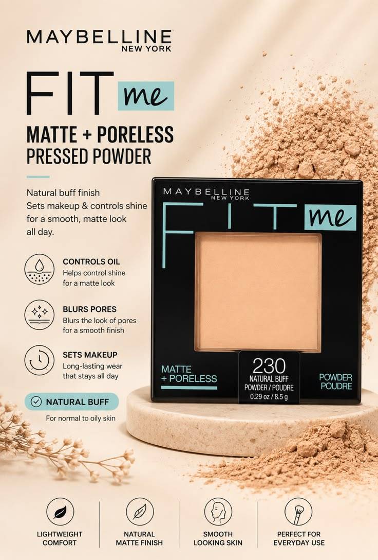 Maybelline Fit Me Matte+Poreless Pressed Powder - Natural Buff 230 product image