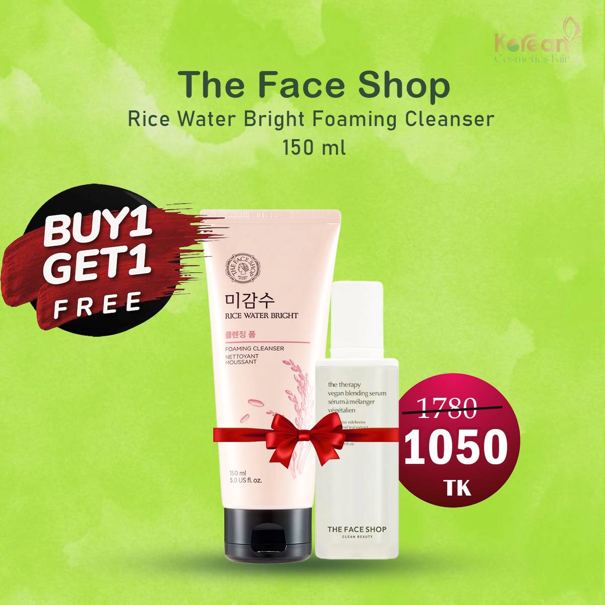 The Face Shop Rice Water Bright Foaming Cleanser 150ml & THE FACE SHOP The Therapy Vegan Blending Serum 20ml - THEFACESHOP product in Bangladesh
