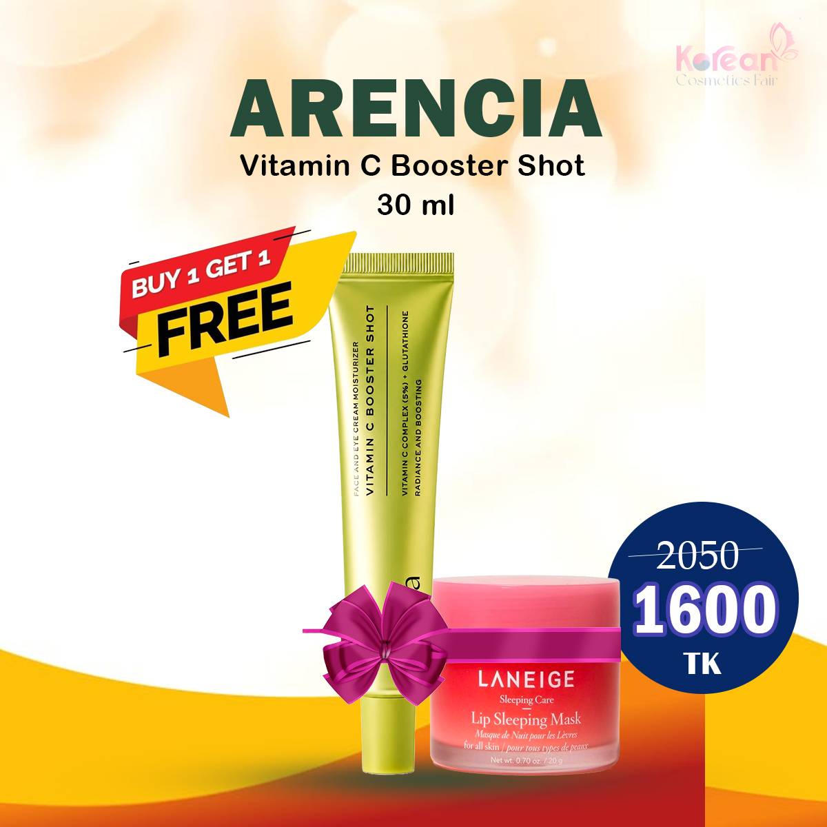 ARENCIA Vitamin C Booster Shot 30ml buy and get Laneige lip sleeping mask 3g - Arencia product in Bangladesh