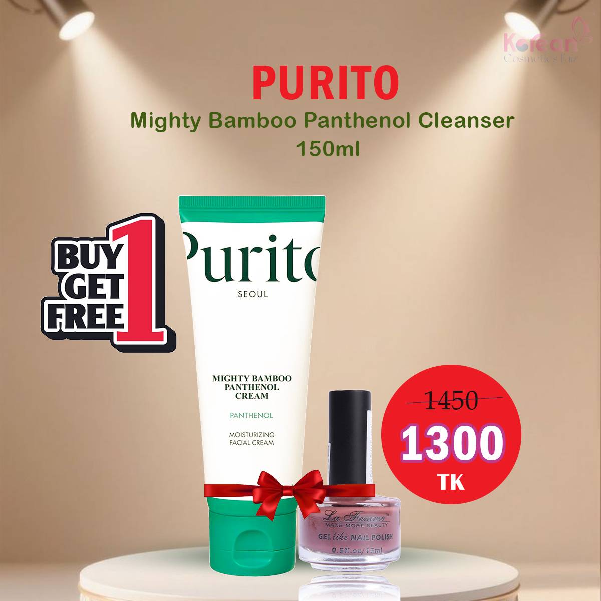 Purito mighty bamboo panthenol cleanser 150ml Buy And Get La Famme Nailpolish - Purito product in Bangladesh