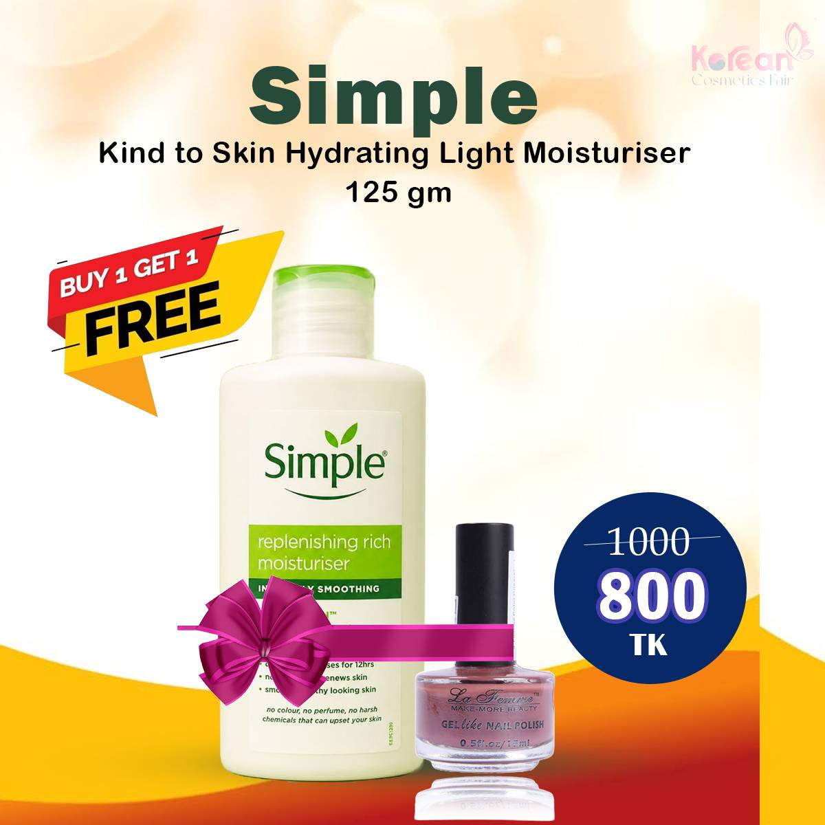 Simple Kind to Skin Hydrating Light Moisturiser 125 gm Buy And Get La Famme Nailpolish - Simple product in Bangladesh